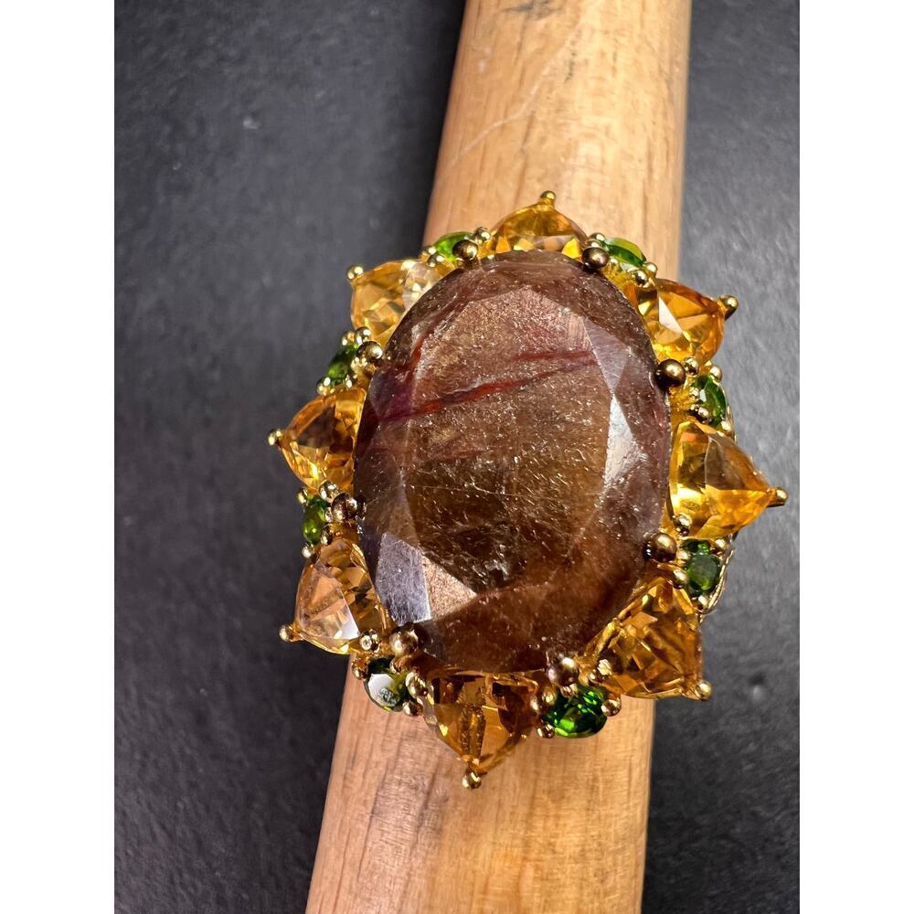 NEW chocolate sapphire multi gem cocktail ring in vermeil size 7